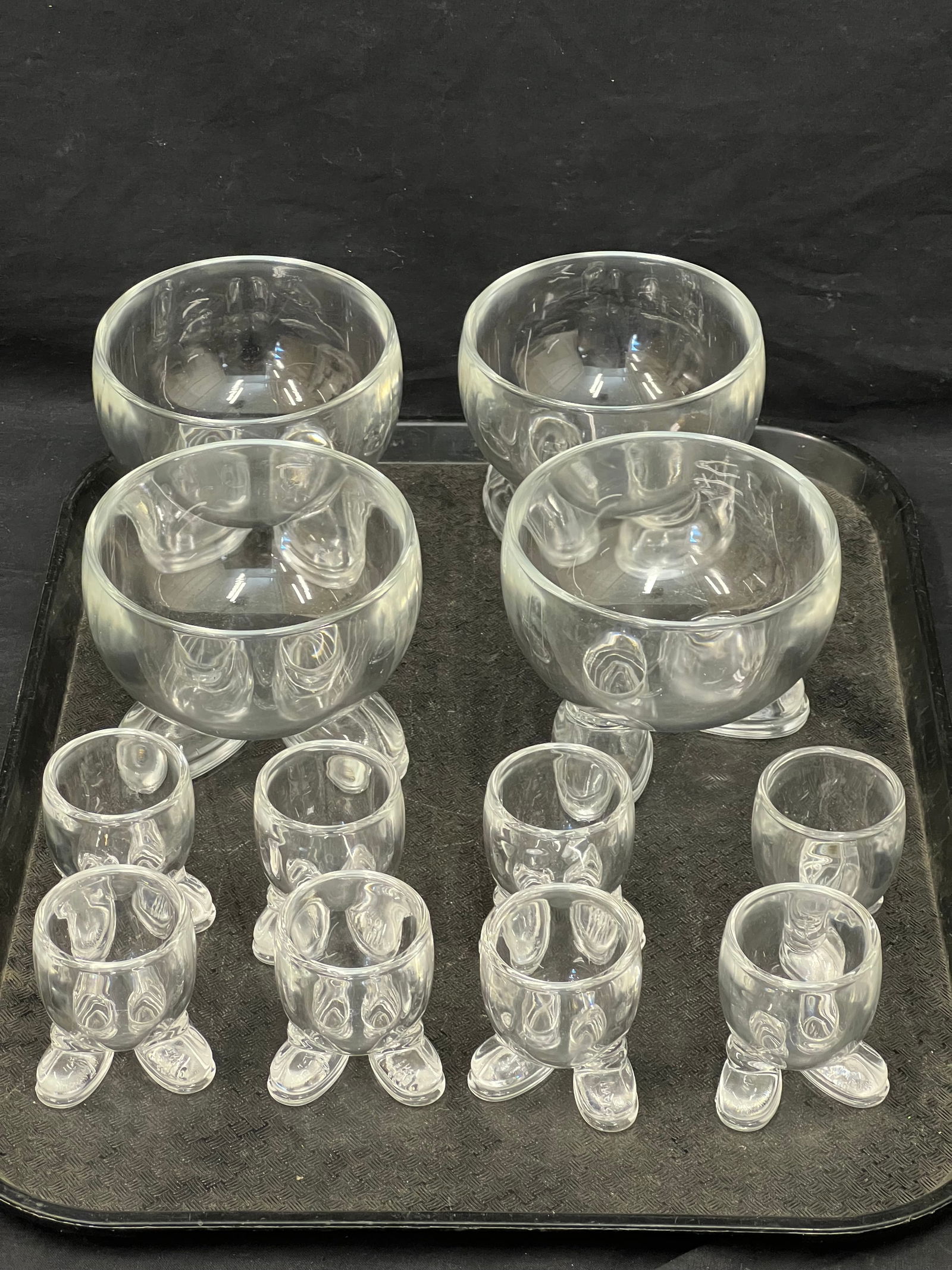 12pc Arc France Footed Glass Bowls, Egg Cup - Bowls 5'' x 4'' , Egg / Condiment 2'' x 2.75'': 12pc Arc France Footed Glass Bowls, Egg Cup - Bowls 5'' x 4'' , Egg / Condiment 2'' x 2.75''