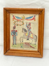 1845 French Folk Art Military Watercolor Souvenir - Framed 12.75'' x 10.75''