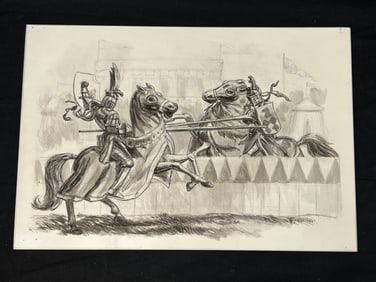 Russell Tripp(1924-2025) Signed Original Compositional Art-  Titled ''Jousting Knights'' 1991 ,