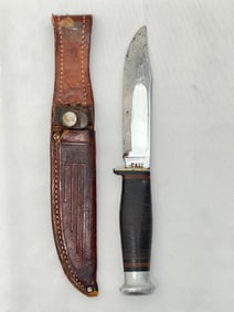 1970s CASE XX Hunting Knife, Leather Sheath - Knife 9''L Overall