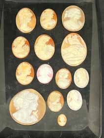 (14)Antique Cameo Shells .5'' to 2'', Asst Carvings