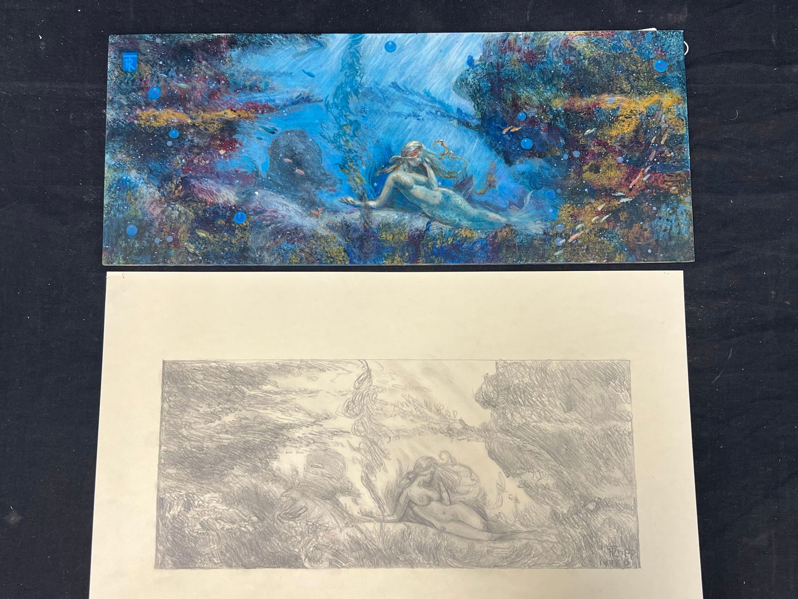 Russell Tripp(1924-2025)Original Mermaid Oil & Composition - Original Drawing Compositional & (1 of 6)