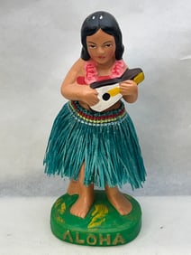 1950s Chalkware Noddler Hula Dancer Japan - 6''T with Sticker on Bottom