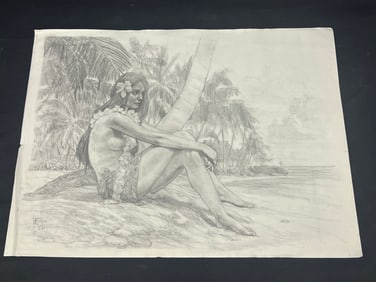 Russell Tripp(1924-2025)Original Hawaiian Compositional - Hawaiian / Tahitian Lady Pencil