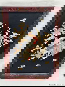 Shibayama Rooster Plaque Panel Meiji Period 11'' x 14.75''