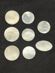 (8)Antique Chinese Mother of Pearl Gaming Tokens / Counters - 1.25'' to 1.125''