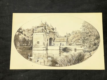 Russell Tripp(1924-2025)Original Mixed Media Art of Castle - Signed Compositional Mixed Media Art