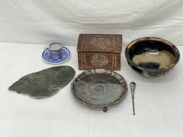 Antique/Vintage Items,Carved Box,Porcelain,Stone,More - Carved Moroccan Box, Demi Cup with Saucer,