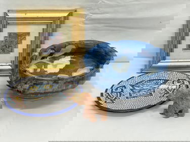 Asst Items- Jerusalem Pottery & Art, Carved Stone,Fitz Floyd Bowl-  Carved Stone Elephant 3'' x