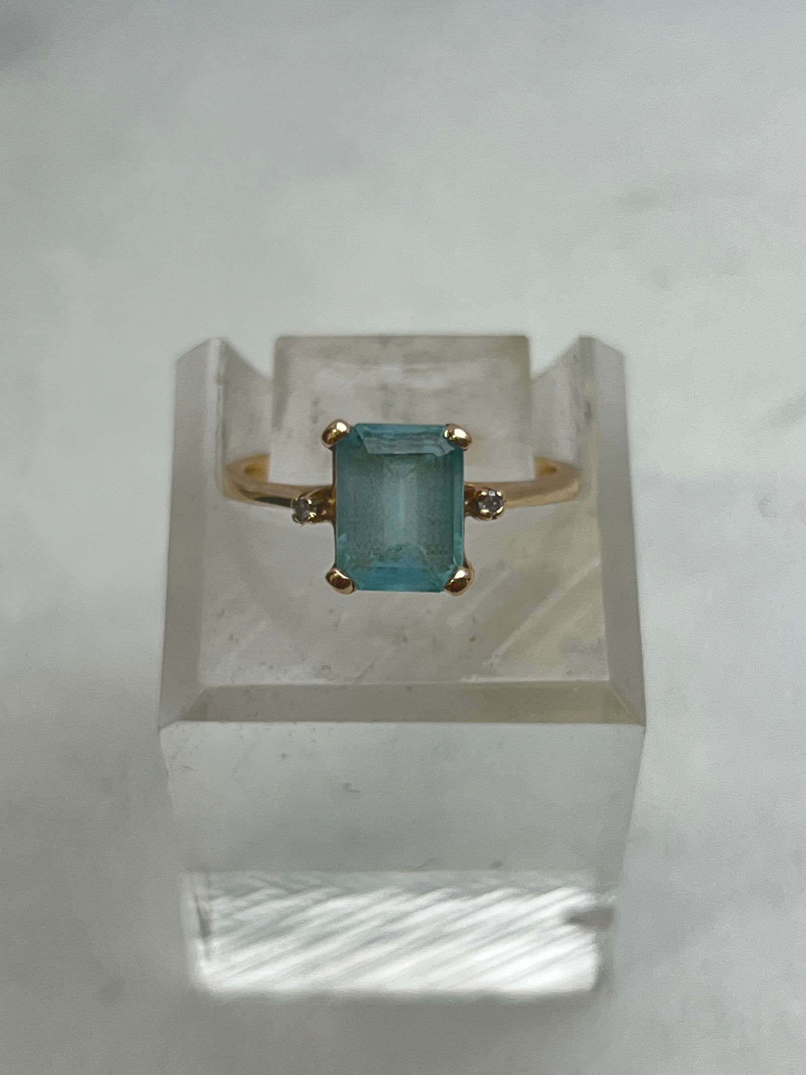 14K Gold Blue Topaz Diamond Ring, Sz 6, TW 2.41g (1 of 4)