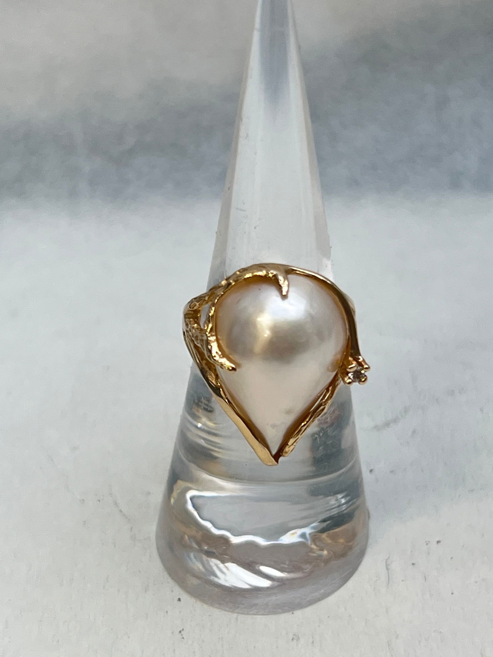 14K Gold Baroque Pearl Ring with Diamond, Sz 6.5, TW 6.49g (1 of 4)