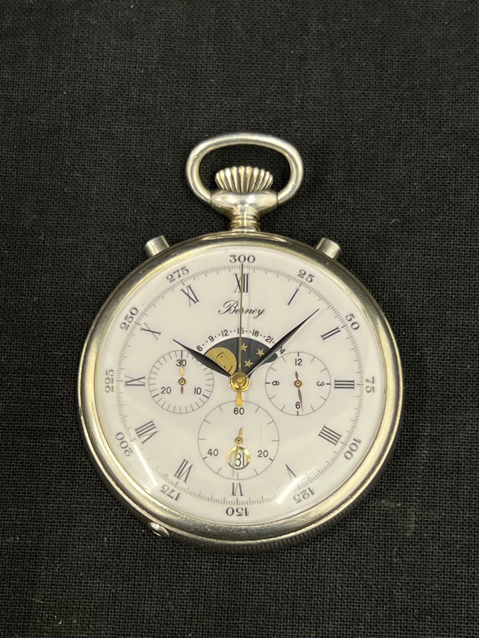 Berney Blondeau Sterling 17 Jewel Pocket Watch Moon Phase - Pocket Watch / Stop Watch - Henri Berney (1 of 4)