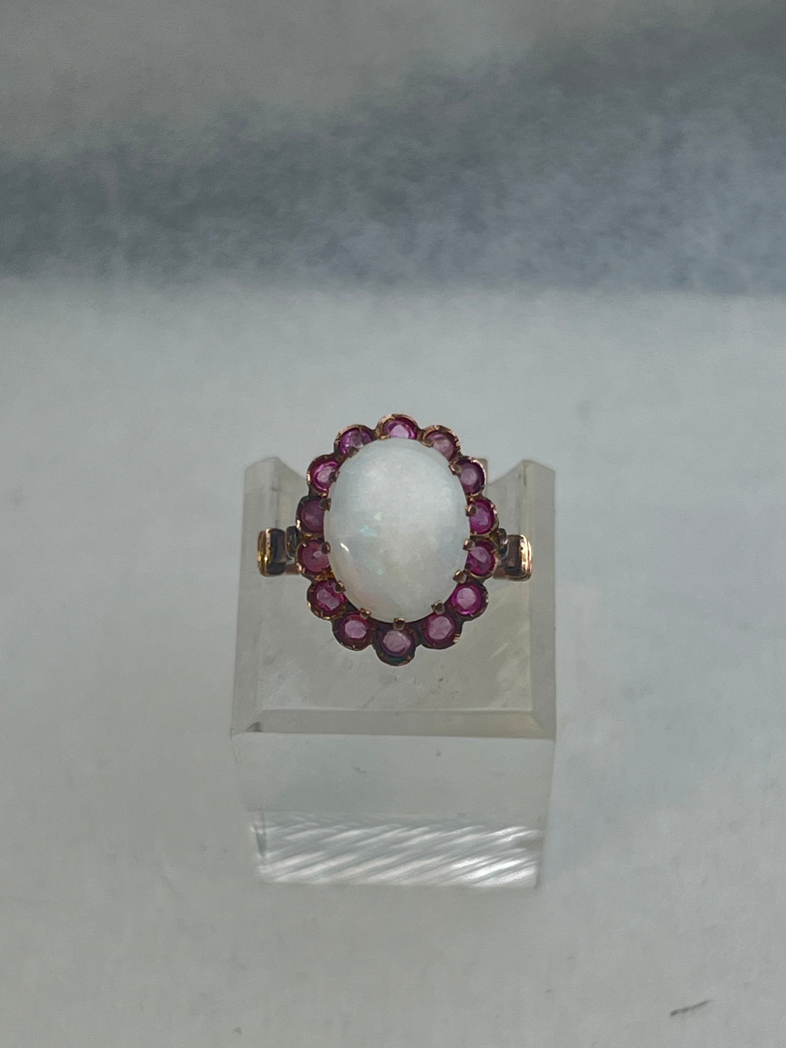 Antique 14K Gold Ruby Opal Ring, Sz 8, TW 4.5g (1 of 4)