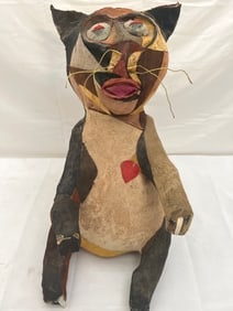 Stuart Harwood New York Leather Scrap Cat Figure 16''T: Stuart Harwood New York Leather Scrap Cat Figure 16''T