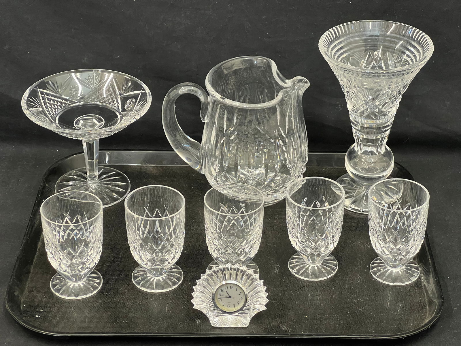 9pcs Waterford Crystal in Asst Patterns - Lismore Water / Juice Pitcher 6''T, (5)Boyne Juice Glasses (1 of 9)