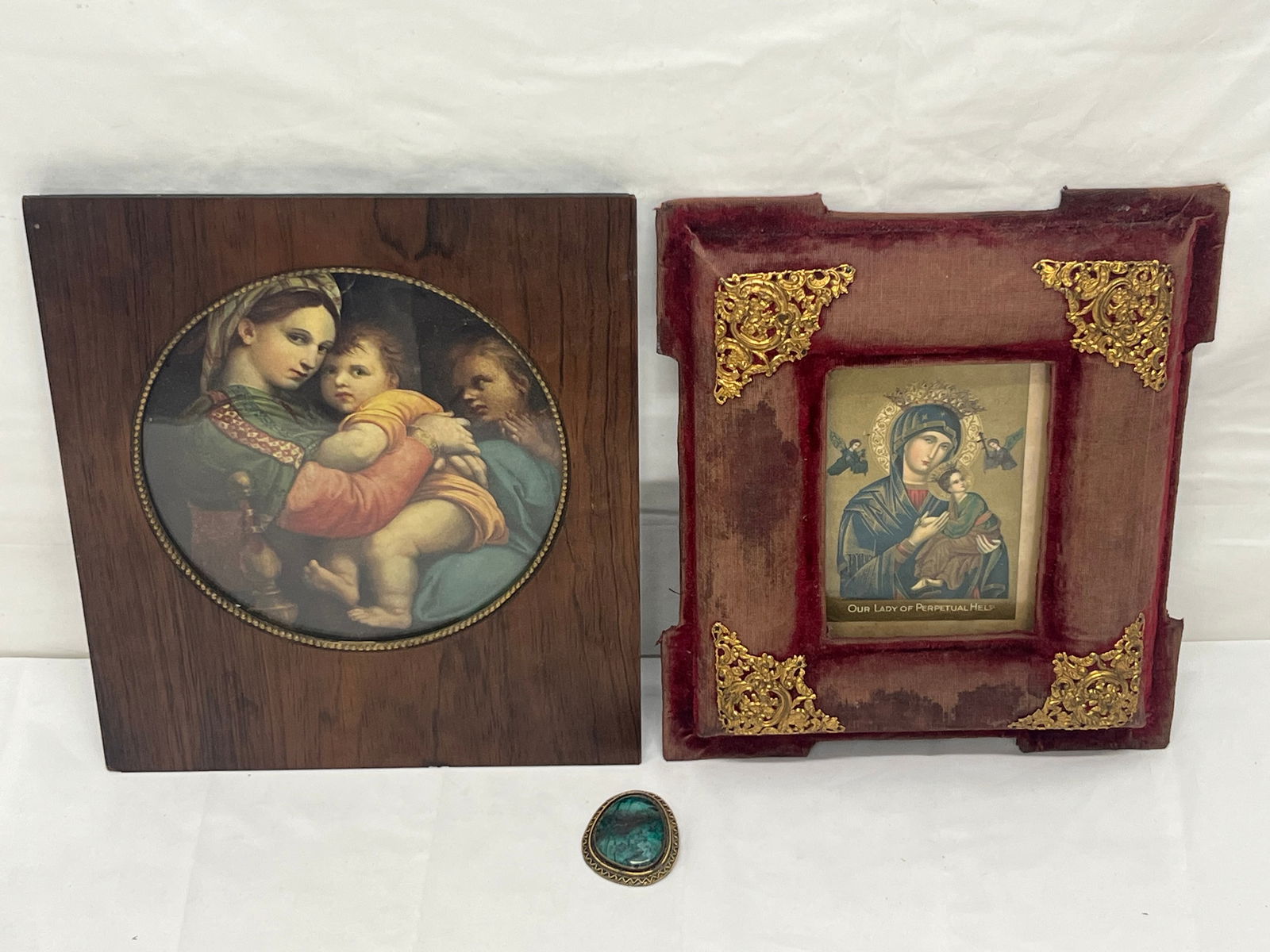 Antique Frames with Madonna Prints, Israel Brooch - Israel Eilat Stone Brooch, Antique Wood Framed (1 of 8)