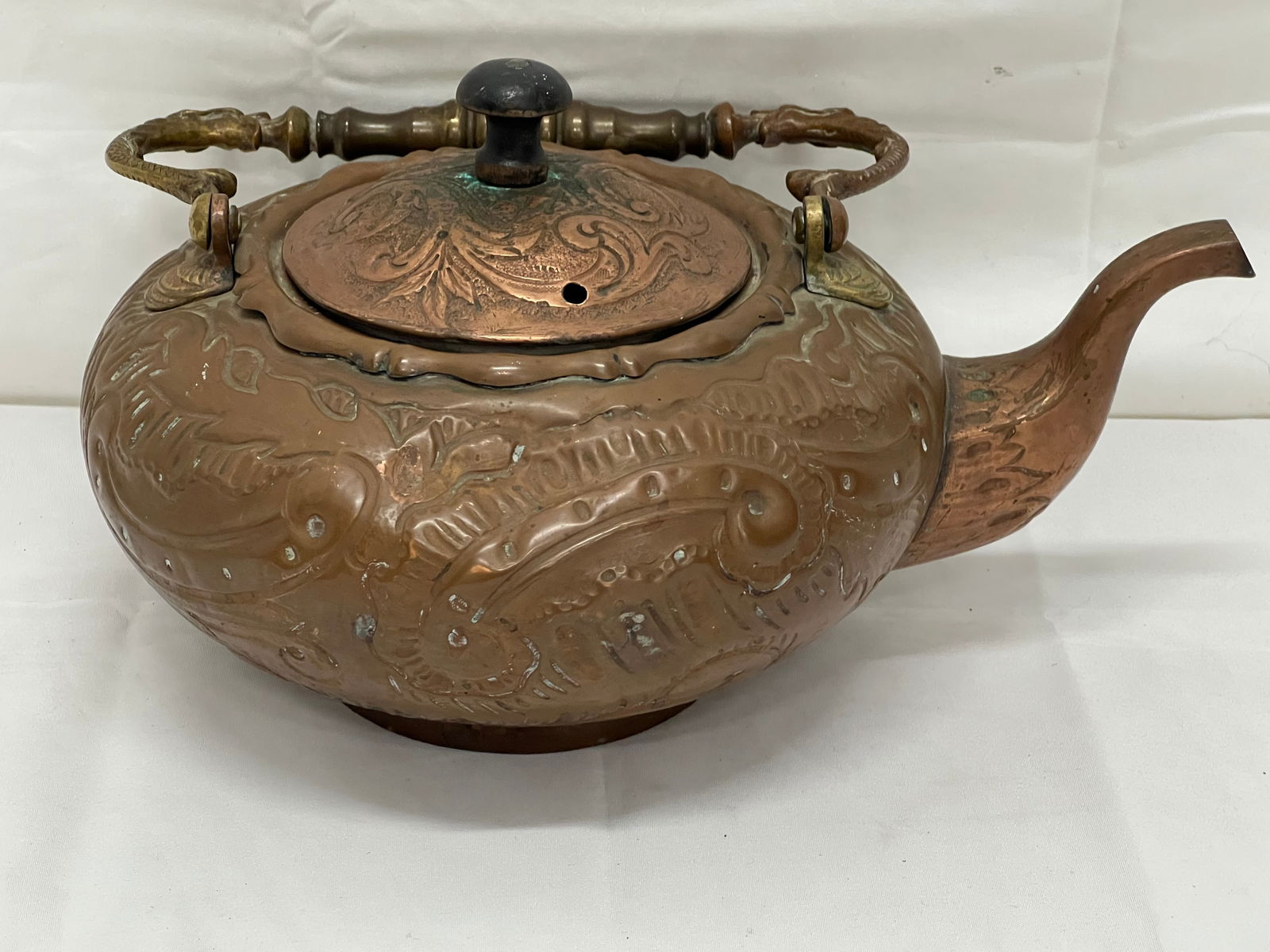 Antique Dragon Handled Teapot with Copper Outside - 11'' x 9'' with Handle Up: Antique Dragon Handled Teapot with Copper Outside - 11'' x 9'' with Handle Up