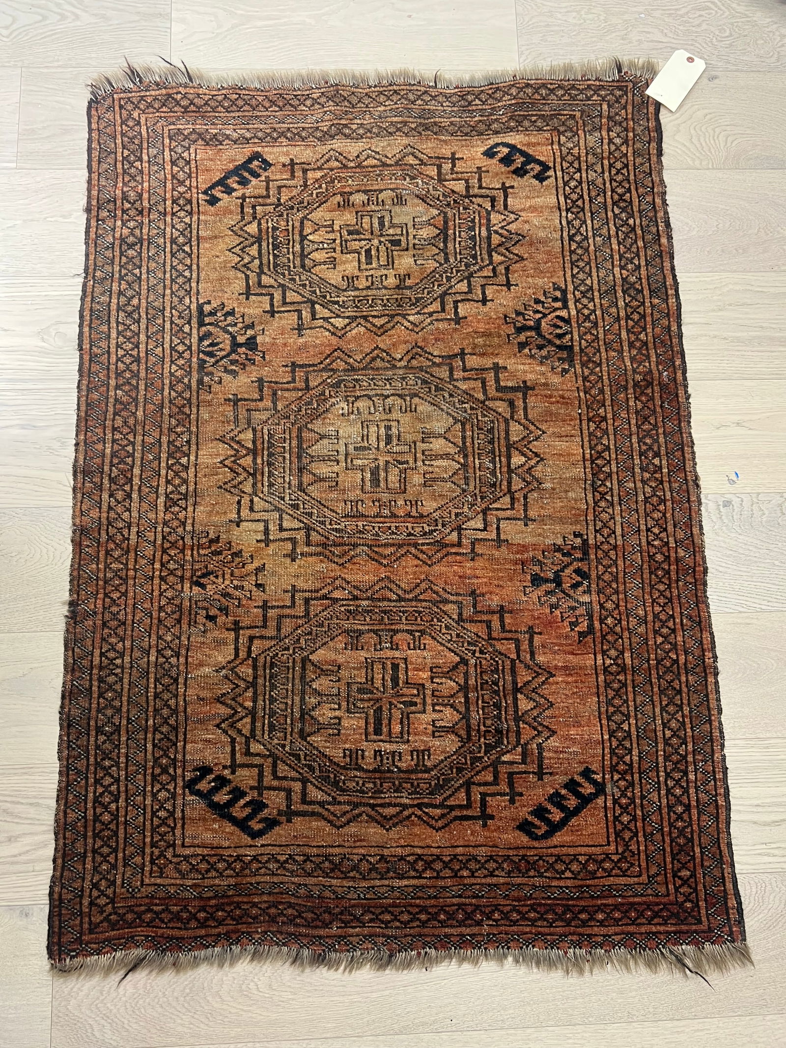 Antique Afghan Handwoven Rug 39'' x 54.5'' - (See Photos for Condition): Antique Afghan Handwoven Rug 39'' x 54.5'' - (See Photos for Condition)