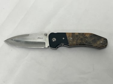 Jeff Hall Custom Folding Knife, 3.75''L Blade, 8.5''L Overall - Folding Knife with Belt Clip