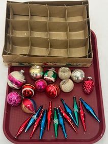 (24)Asst Vintage Glass Christmas Ornaments - Icicle Tear Drop + More