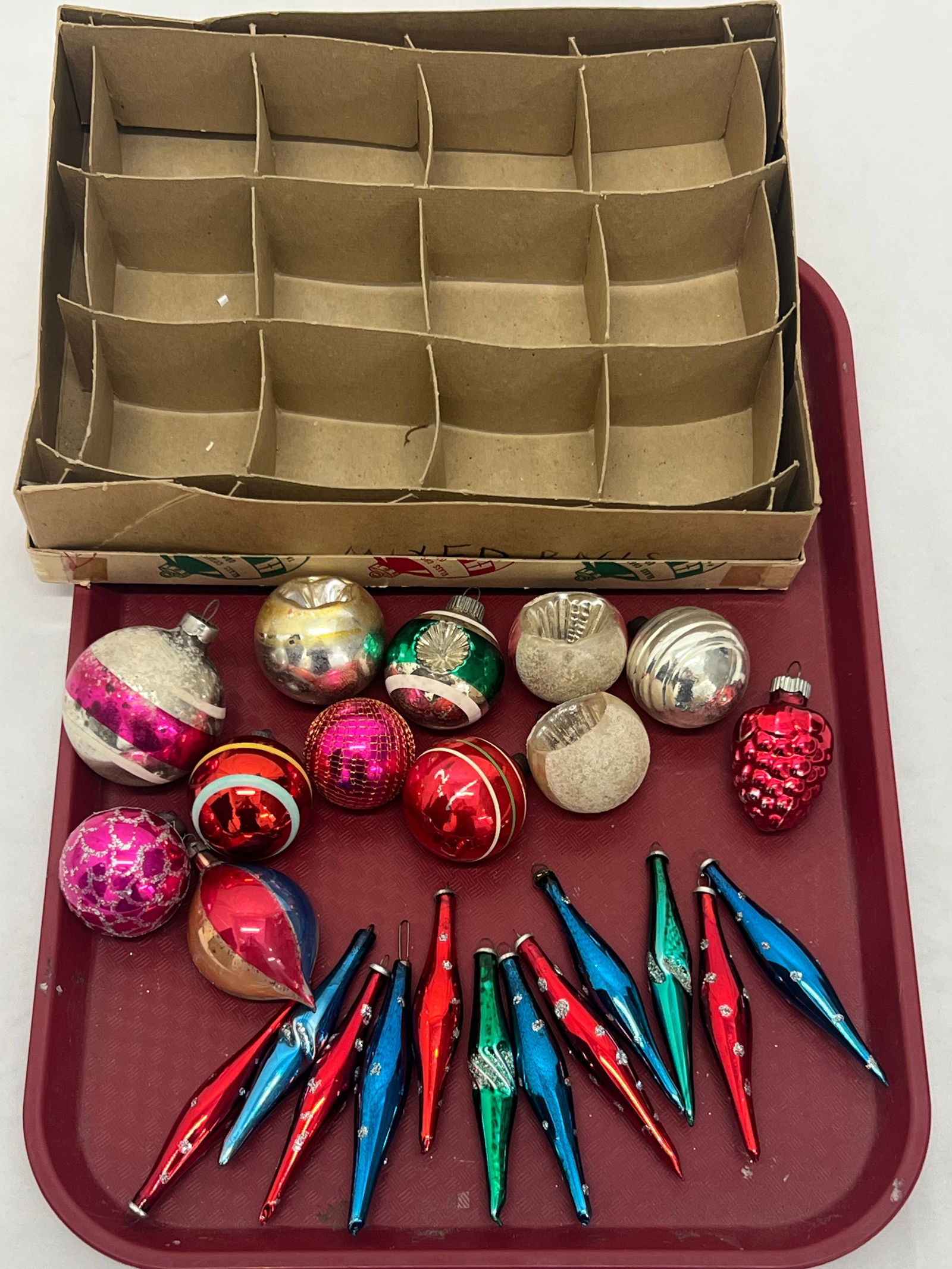 (24)Asst Vintage Glass Christmas Ornaments - Icicle Tear Drop + More (1 of 6)