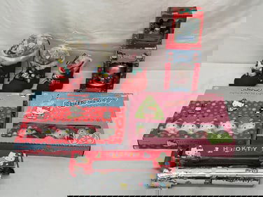 Vtg Sanrio Hello Kitty Christmas & Lights - Ornaments , Sanrio Smiles & Gift Box Musical, (2)Light