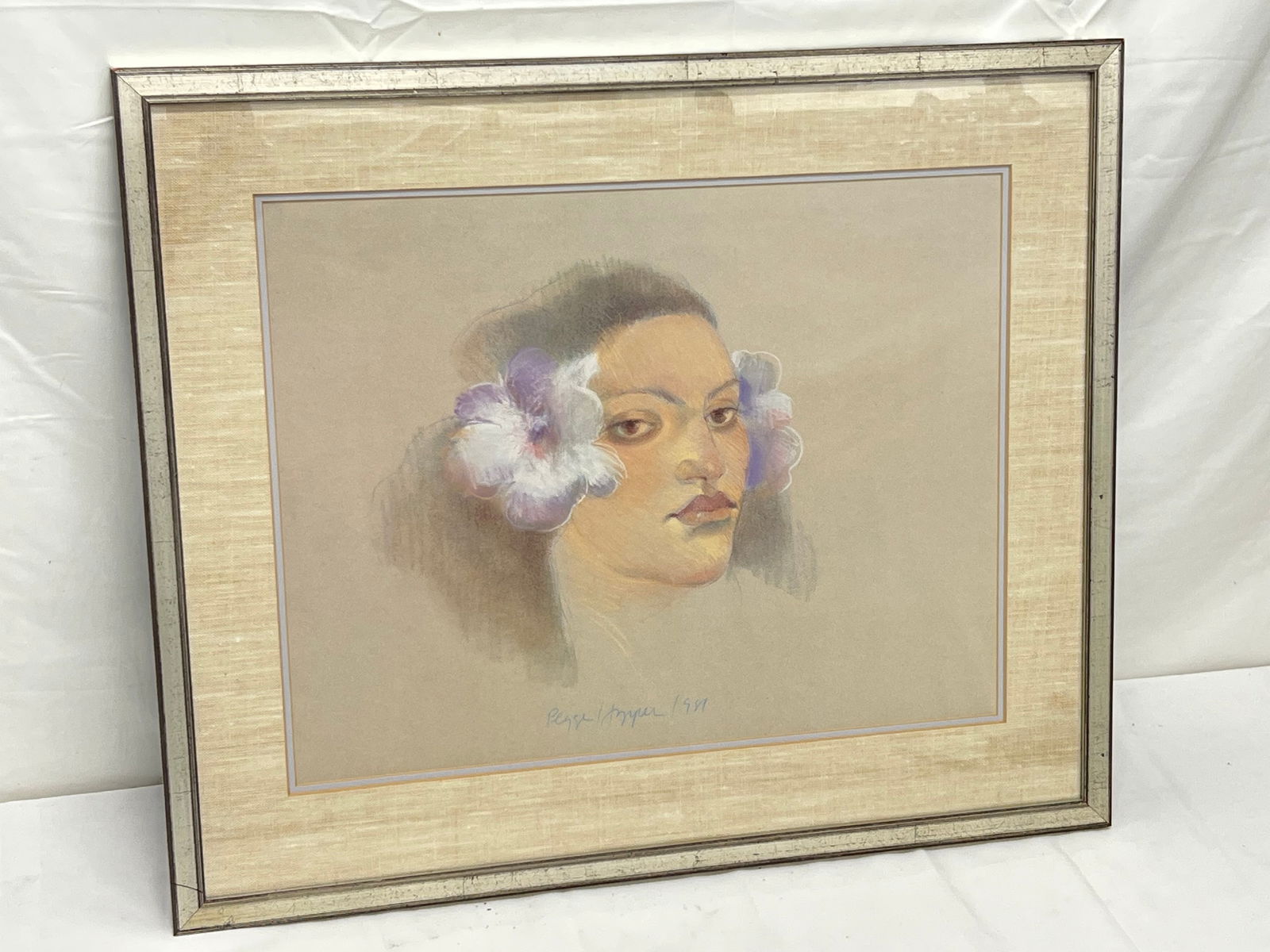 Pegge Hopper Hawaiian Woman Portrait - Framed 20'' x 24'' - 1981 Hawaiian Artist (1 of 3)