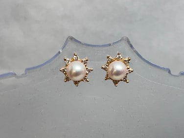 14K Gold Pearl Diamond Post Earrings 2.89g TW