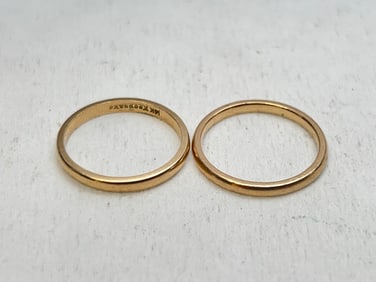 (2)14K Gold Keepsake Band Rings, TW 3.36g, Sz 6