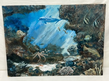 Russell Tripp(1924-2025)Original Oil ''Under The Sea'', Signed - Oil on Board 18'' x 24''
