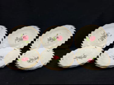 (12)Meissen Pink Rose Gold Rimmed Deep Plates 9.5'' x 1.5''T