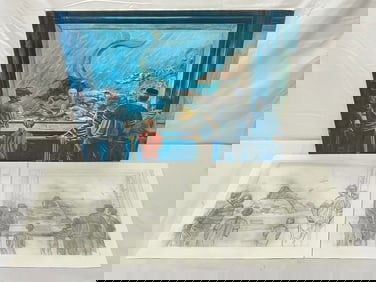 Russell Tripp(1924-2025)Oil on Panel, (2)Compositional Drawings - All Signed - 2003 Acrylic on