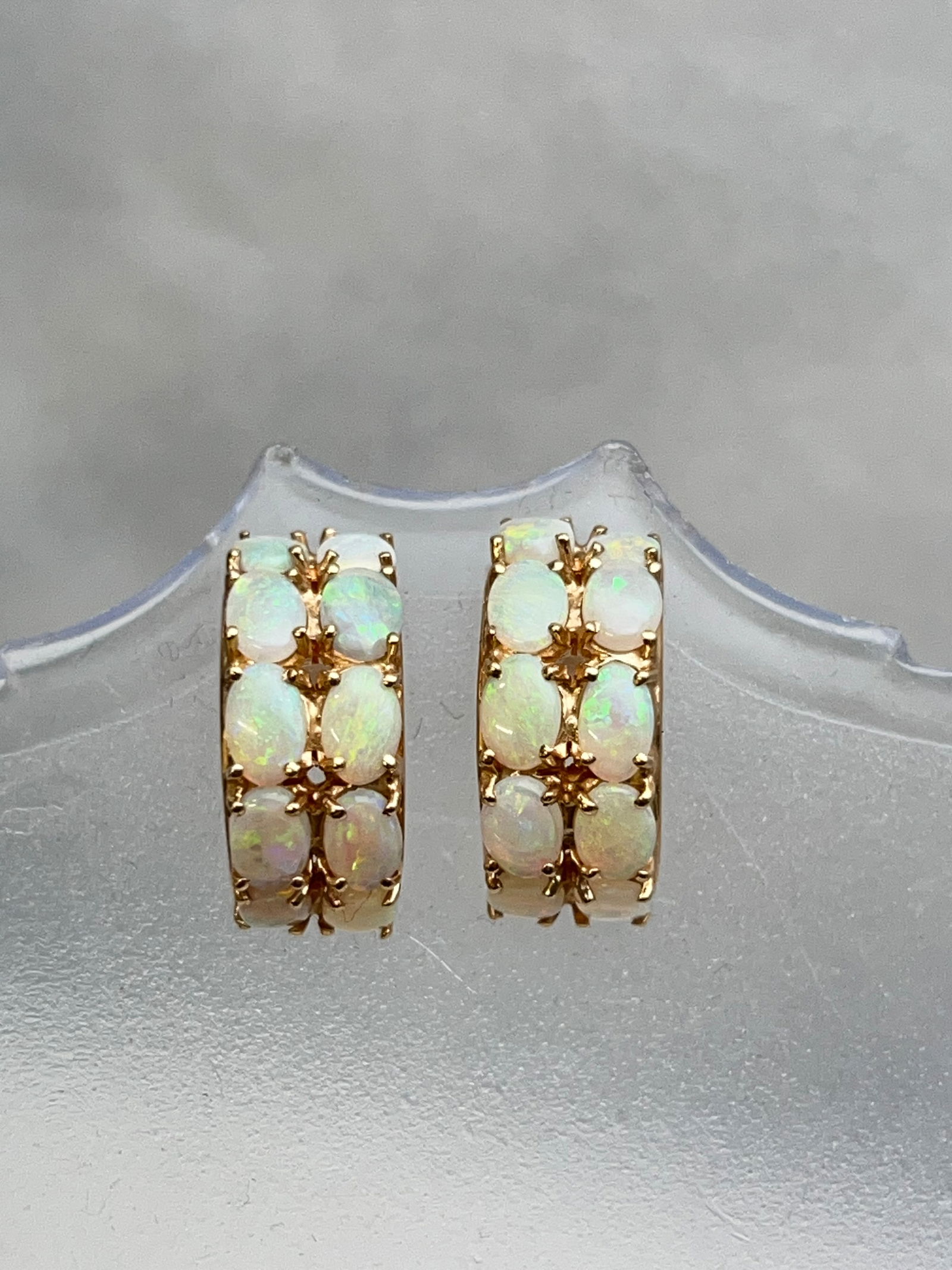 14K Yellow Gold Fire Opal Earrings TW 5.99g, .75''L - Each Earring has 10 Opals (1 of 6)
