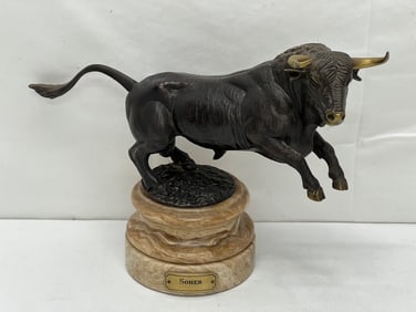 ''Soher'' Signed Bronze Bull Sculpture on Marble - Signed #d 15/ 300 Bronze on Marble Base with