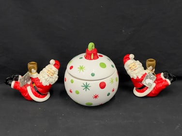 Bethany Lowe Santa Figure Candle Holder w/ Cookie Jar - (2)Bethany Lowe Figures 7'' x 7'' + 6.5'' x