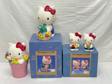 Vtg Sanrio Hello Kitty Teapot Creamer, Sugar,Cookie Jar - Teapot 8''T, Creamer & Sugar with Original
