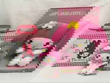 Vtg Sanrio ''My Melody'' Plush, Stuffies Lunchbox - New Old Stock - Large Plush + Small Stuffie