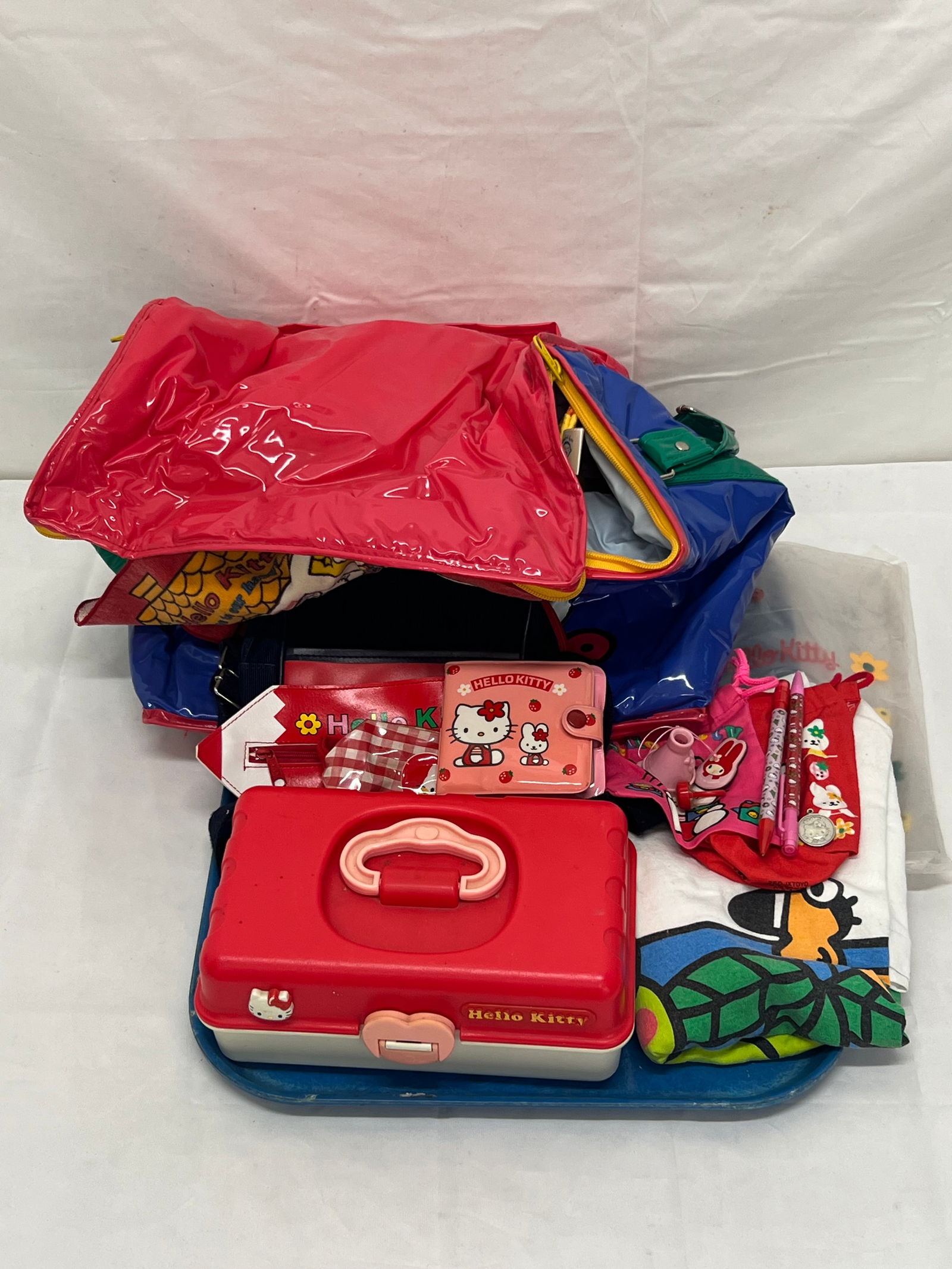 Vtg Sanrio - Hello Kitty, Pochacco Items - 1996 Pochacco Soft Cooler / Camping Bag, Hello Kitty: Vtg Sanrio - Hello Kitty, Pochacco Items - 1996 Pochacco Soft Cooler / Camping Bag, Hello Kitty Wallet, Make-Up Container (Hard Case), Purses, Bags, Pencil Holder, Wash Rags, Pendant, Pens, T-Shirt +