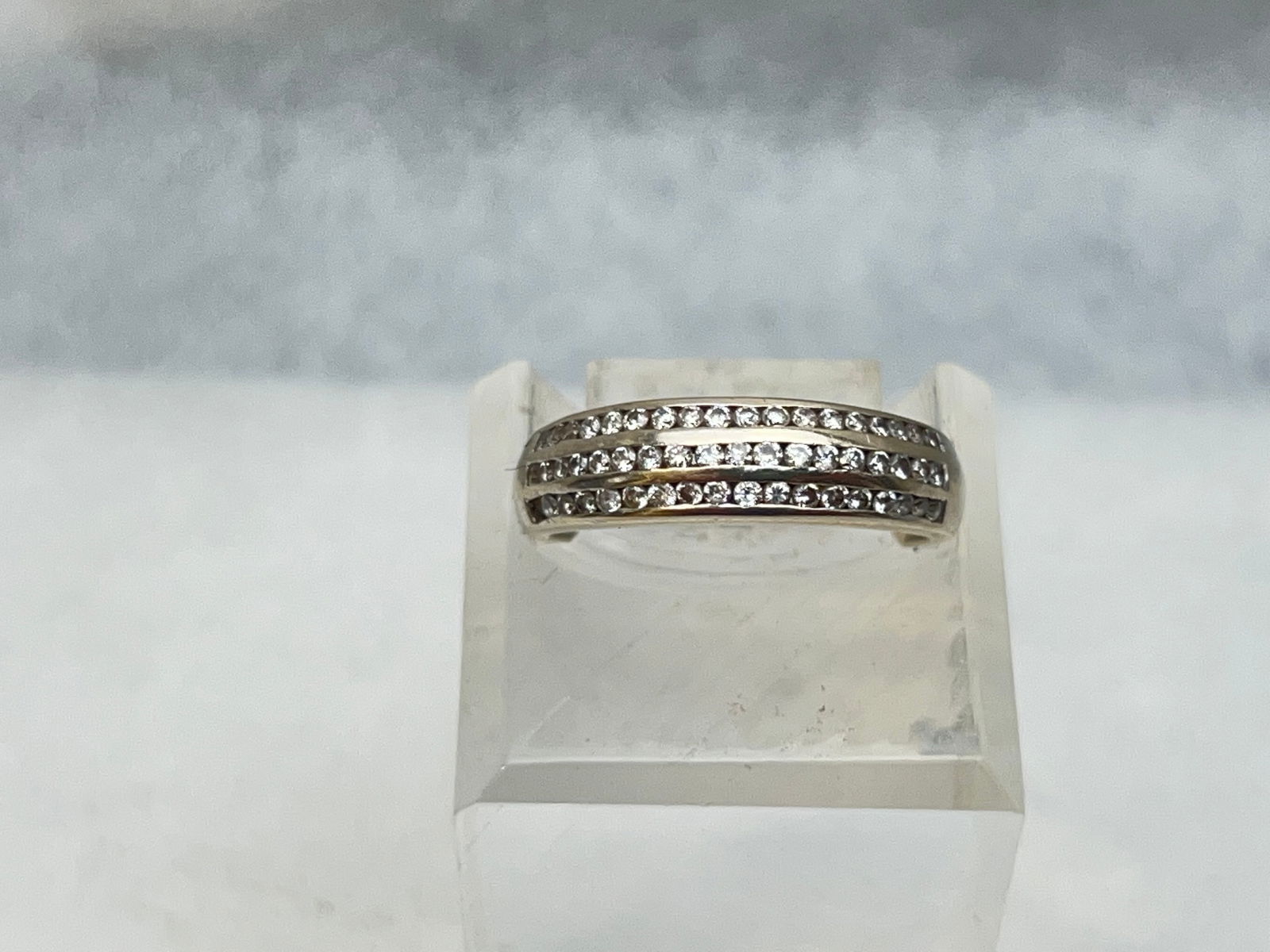 14K Gold Diamond Vtg Designer Ring, Signed - 3 Rows of Small Diamonds, Sz 6.5 , Total Wgt 3.25g - (1 of 5)