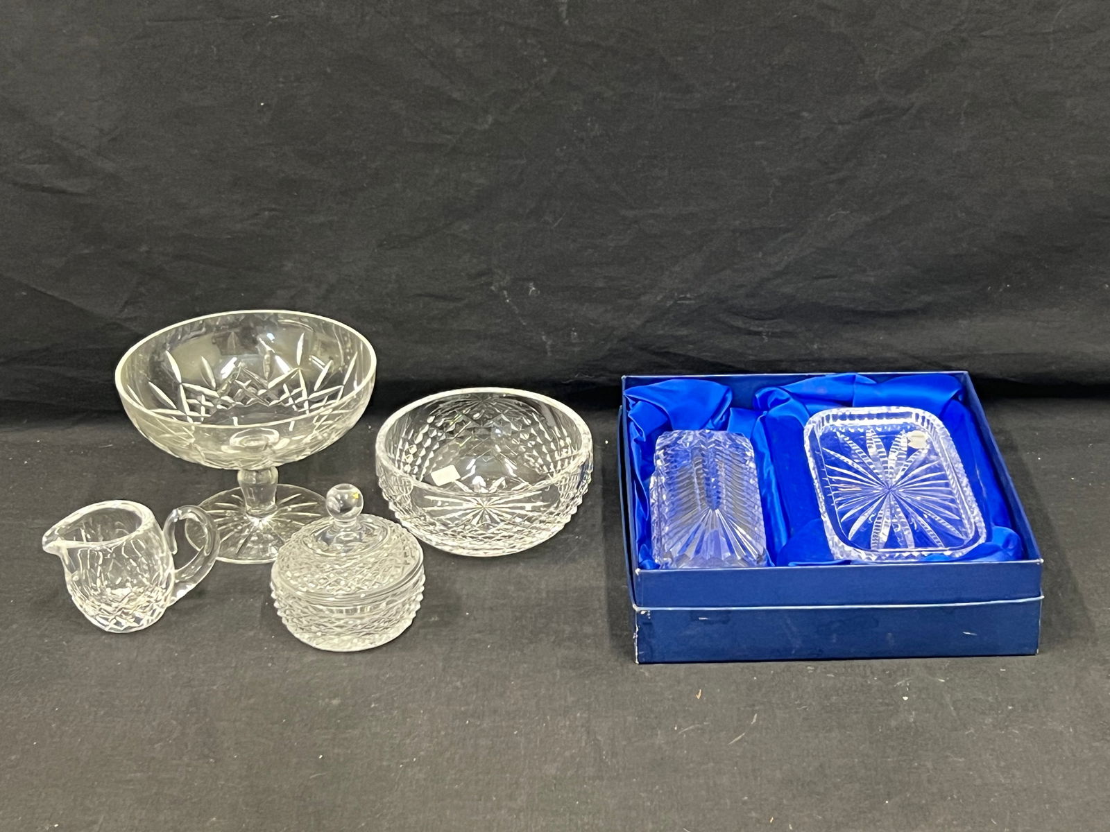5pc Waterford Crystal - Candy Bowl, Butter Dish, More - Lidded Butter Dish with Box, Lidded Bowl / (1 of 5)