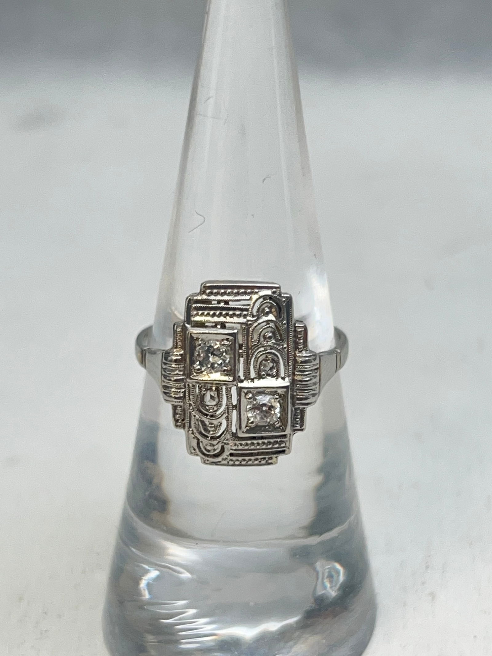 18K Gold Art Deco Diamond Ring, Sz 7, TW 2.98g - 1930s Custom Deco Ring with (4)Diamonds (1 of 4)