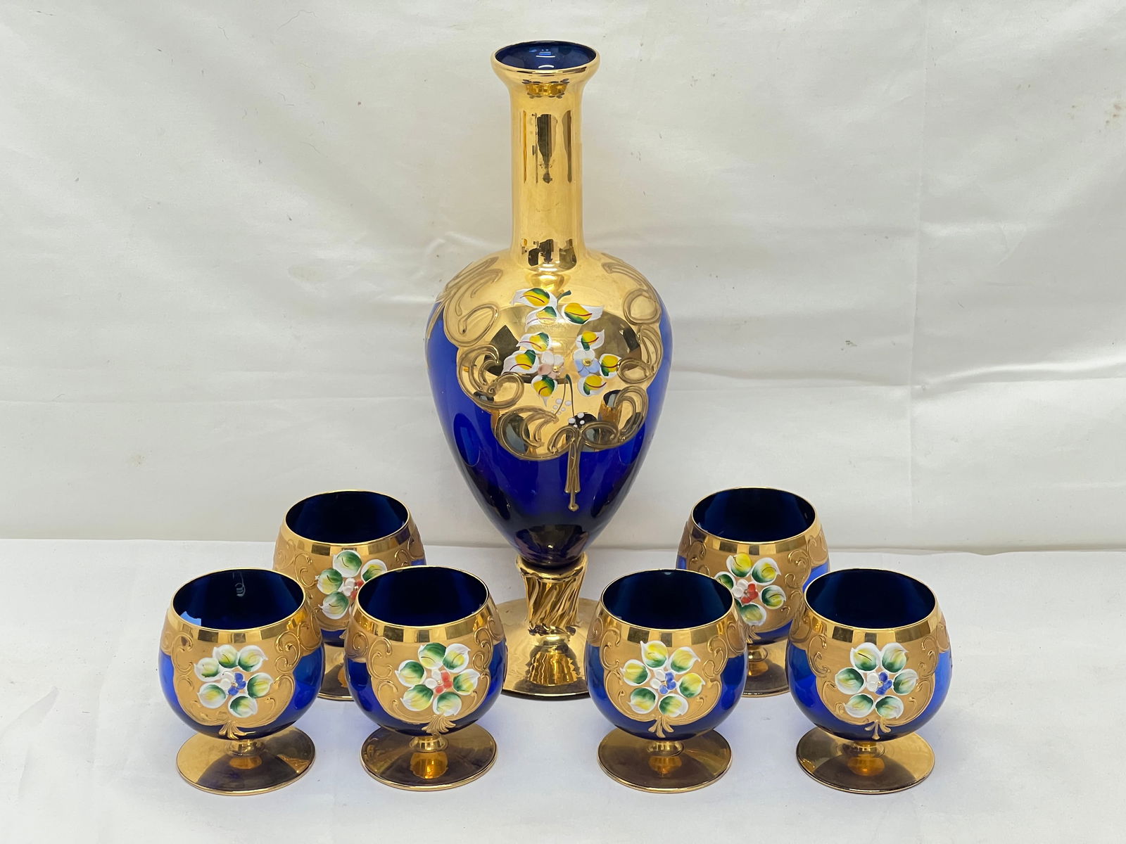 7pcs Vintage Bohemian Cobalt Blue Decanter & Glasses (1 of 4)