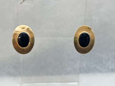 14K Gold Onyx Earrings 14K Gold Backs, TW 2.24g, .75''L