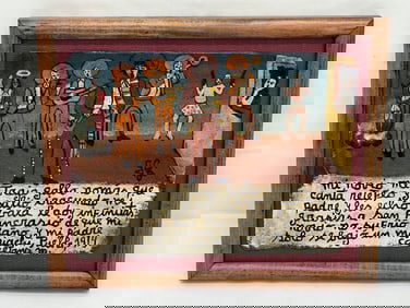 Mexican Ex-Voto Retablo Folk Art on Tin with St.Pancras - Great Story of Art Written, Signed, Framed