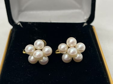1940s 14K Gold Pearl Screwback Earrings, TW 4.68g
