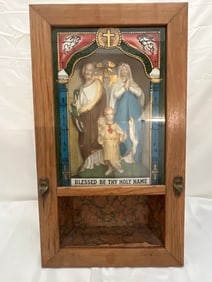 Glass front with brass angels hardware. 13''x 3.5'' x 23''.