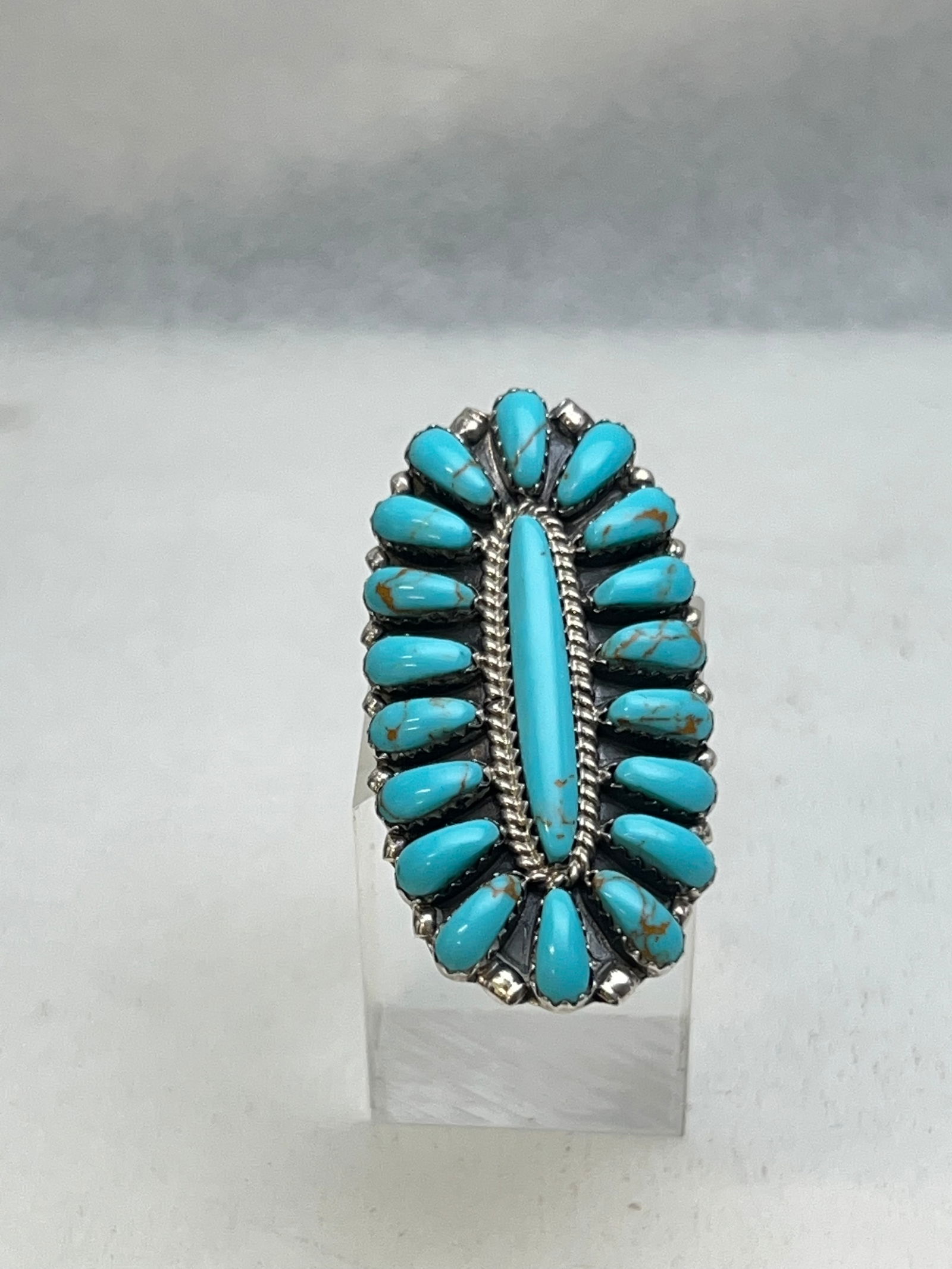 Davin Benally Signed Navajo Sterling Turquoise Ring, Sz 6 - .75'' x 1.75'' (1 of 3)