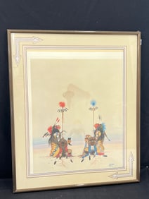 Rance Hood Signed 1976 Lithograph ''Buffalo Vision'' -  Pencil Signed #d 185/350, Custom Matting &