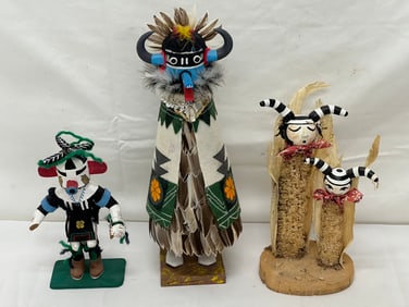 (3)Native American Hopi Kachina Dolls, All Signed - Signed by Hopi Artists, Kashare Clown, Spotted