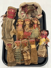 Lot Old Peruvian Chancay Textile Dolls - Age UnKnown, (1)Giving Birth with 3 Helpers, (2)Wall